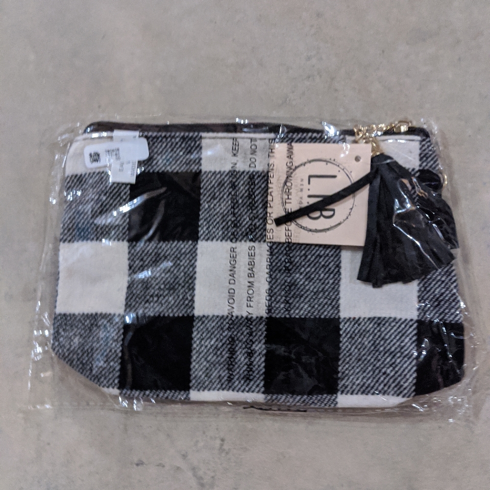 Black and White buffalo check wristlet